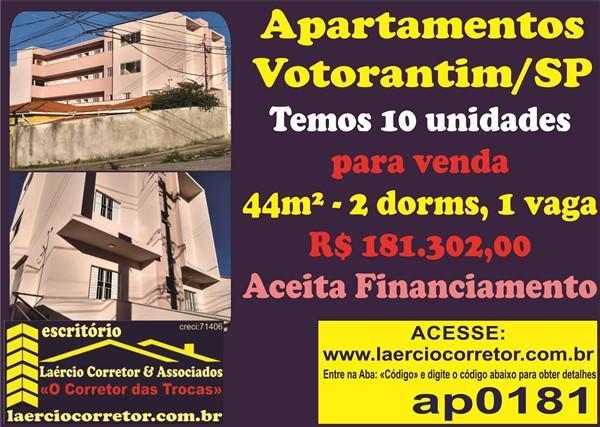 Apartamento Venda em Votorantim SP,1 dorm, 1 vaga R$ 188.302,00  aceita financiamento bancário, estuda permutas