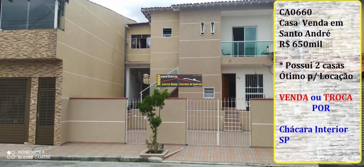 Casa Venda Santo André SP, R$ 650mil Ou Troca Por Chácara Interior Igual Valor