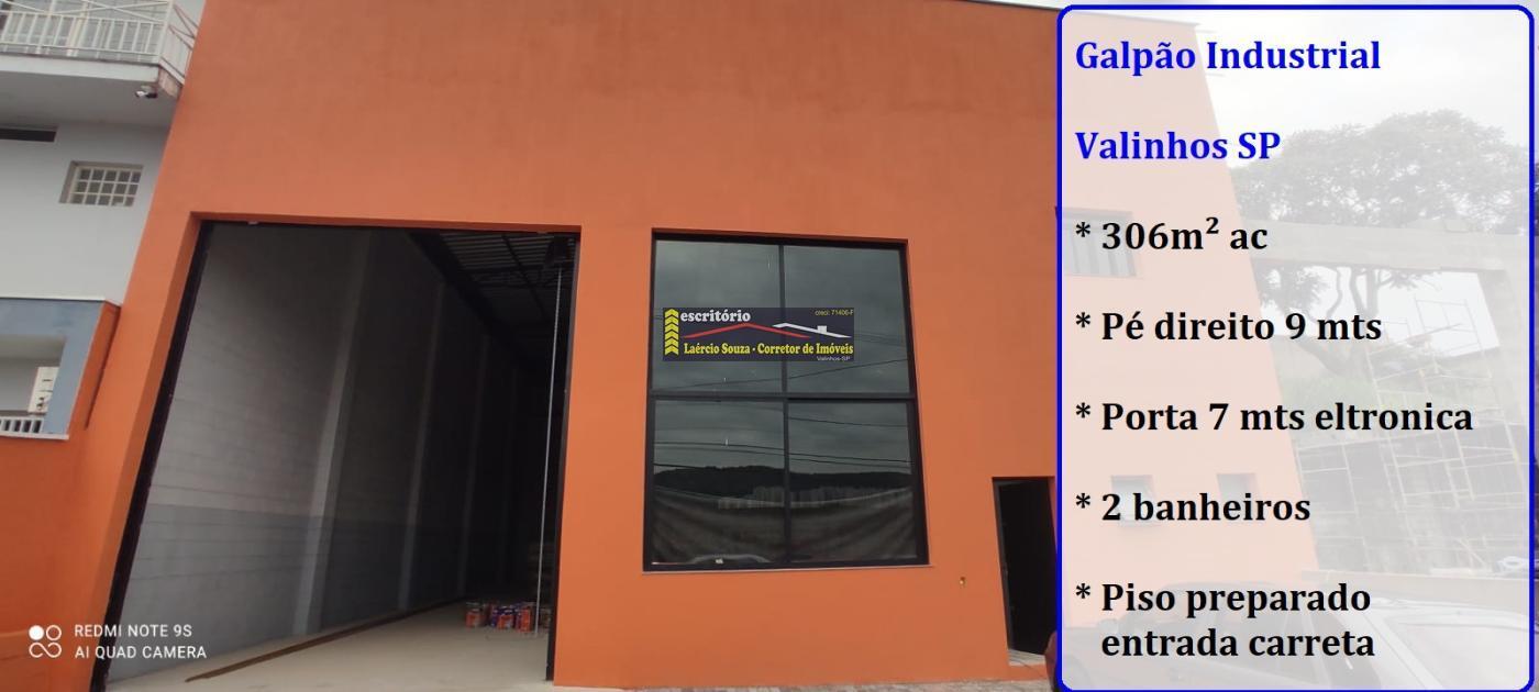 Galpão Industrial Locação em Valinhos SP,  bairro Parque dos Cocais com 306m² área, Pé direito 9 mts, Porta com 7mts,