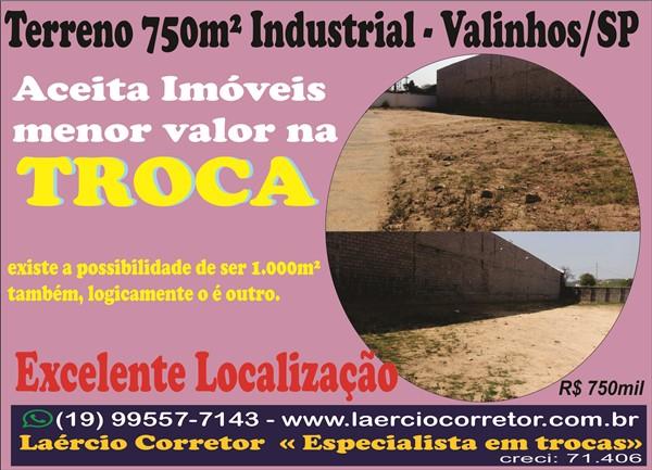 Terreno Industrial Venda, em Valinhos SP bairro Pinheiro com 706m² - R$ 750.000,00