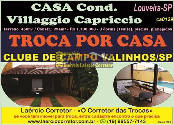 Casa para Venda em Louveira / SP no bairro Condomínio Residencial Villaggio Capriccio