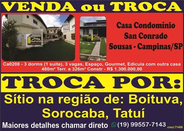 Casa em Condomínio para Venda em Campinas / SP no bairro Loteamento Caminhos de São Conrado (Sousas)
