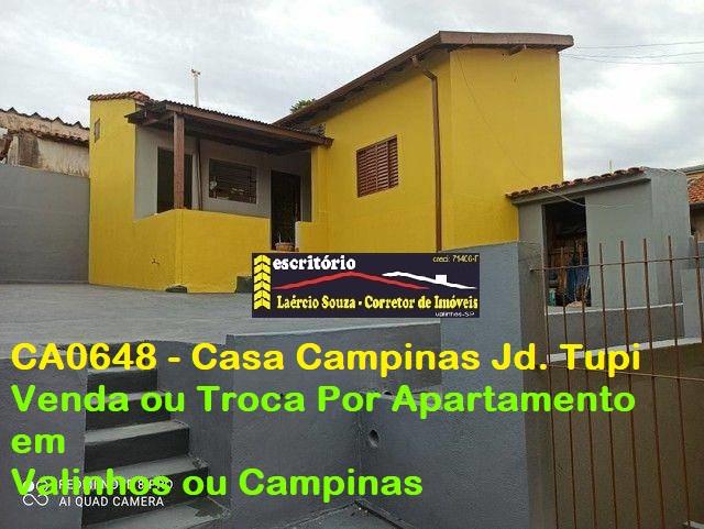 Casa Venda Campinas SP, Jd. Tupi, 3 dorms, 4 vagas R$ 680.000,00  Estuda permuta por apartamento em Valinhos ou Campinas