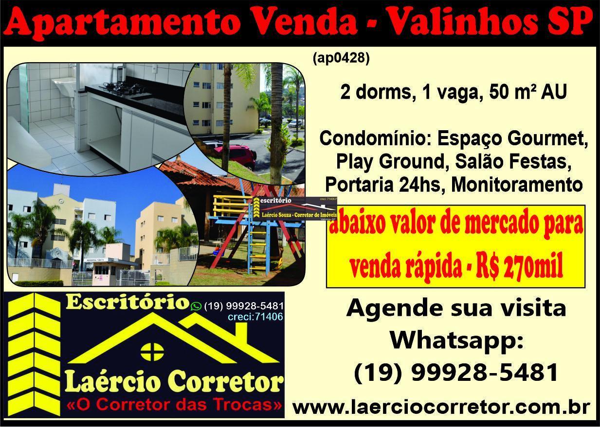 Apartamento Venda em Valinhos, Condomínio Tabata, 2 dorms, 1 vaga, 50m²AU - R$ 270mil  (Abaixo do valor de mercado)
