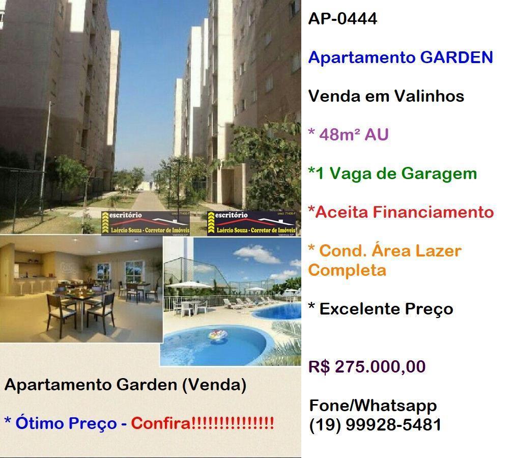 Apartamento Garden Venda em Valinhos, 48m²au, 1 vaga, Condomínio Lazer completo - R$ 275.000,00